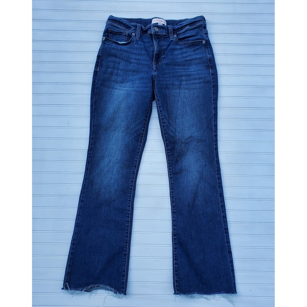 Lucky Brand Sweet Mid Rise Boot Jeans Dark Wash Raw Hem Size 8 29A Bootcut